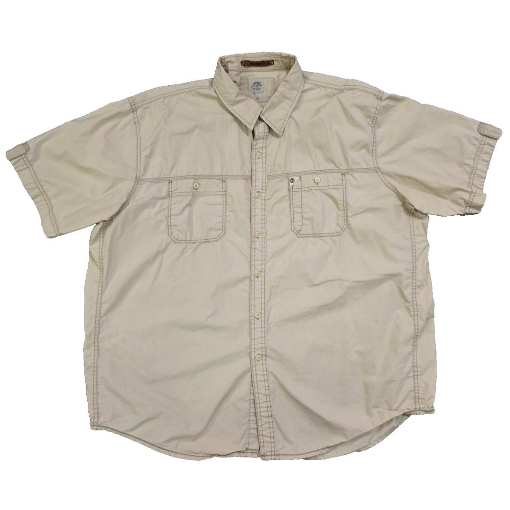 Timberland Mens Utility Shirt 2XL‎ Short Sleeve Beige Outdoor Workwear Button